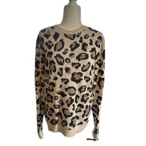 Jonny Cota Leopard Print Cotton Crew Neck Sweater